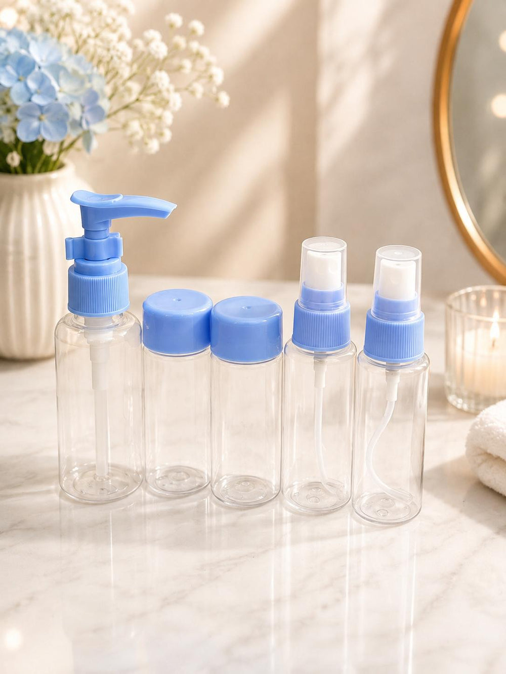 Travel bottle set blue