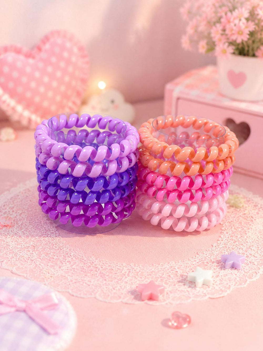 Spiral hair ties purple and pink