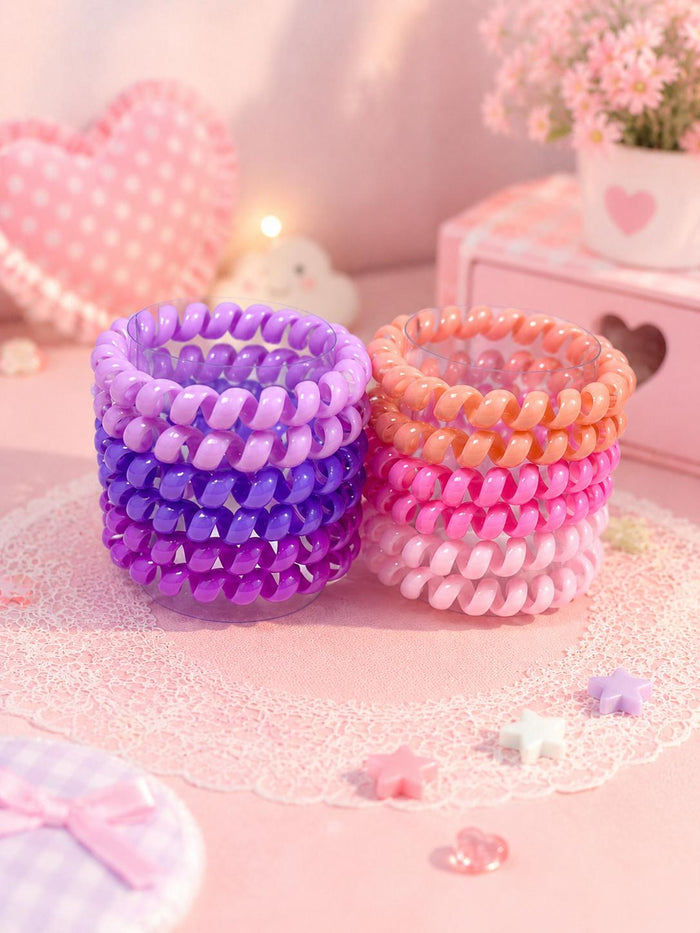 Spiral hair ties purple and pink