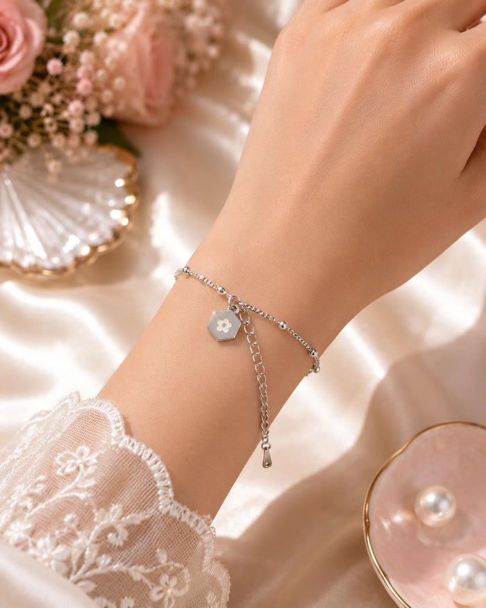 Silver Flower Charm Bracelet
