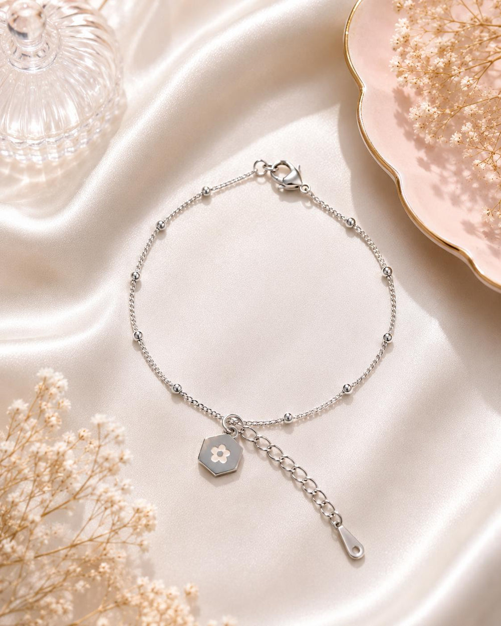 Silver Flower Charm Bracelet