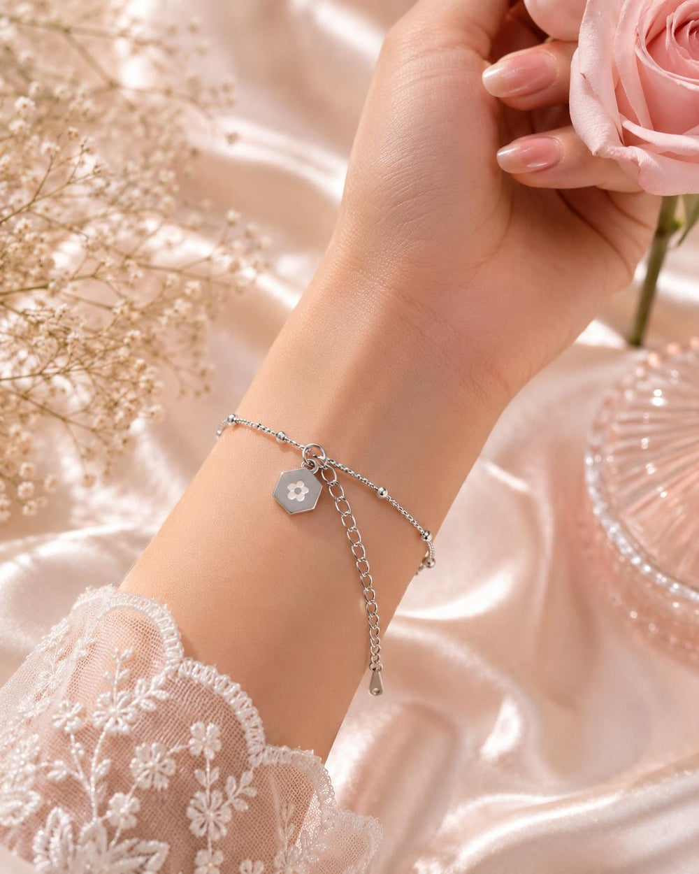 Silver Flower Charm Bracelet