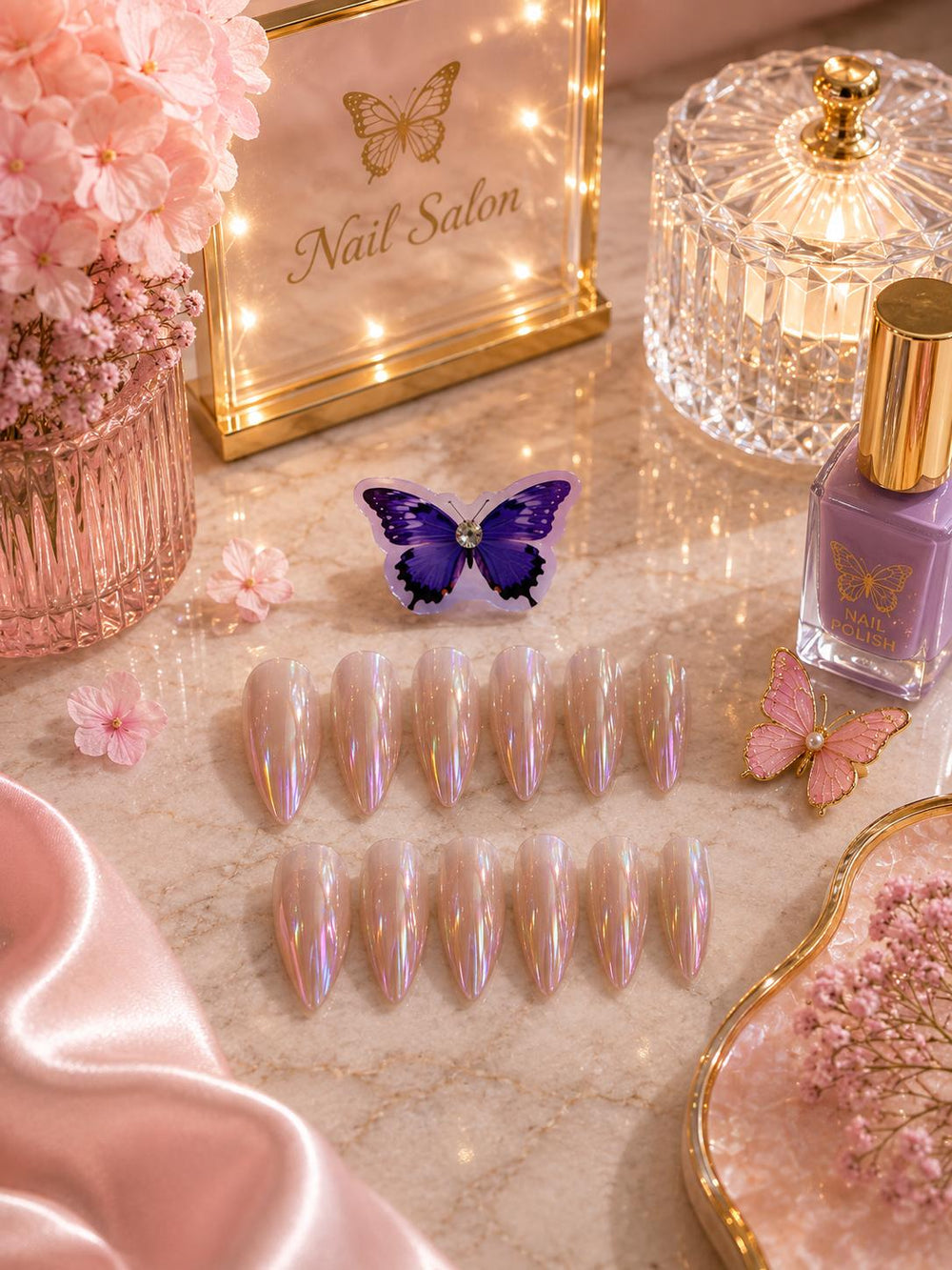 Chrome Almond Press-On Nails - Champagne