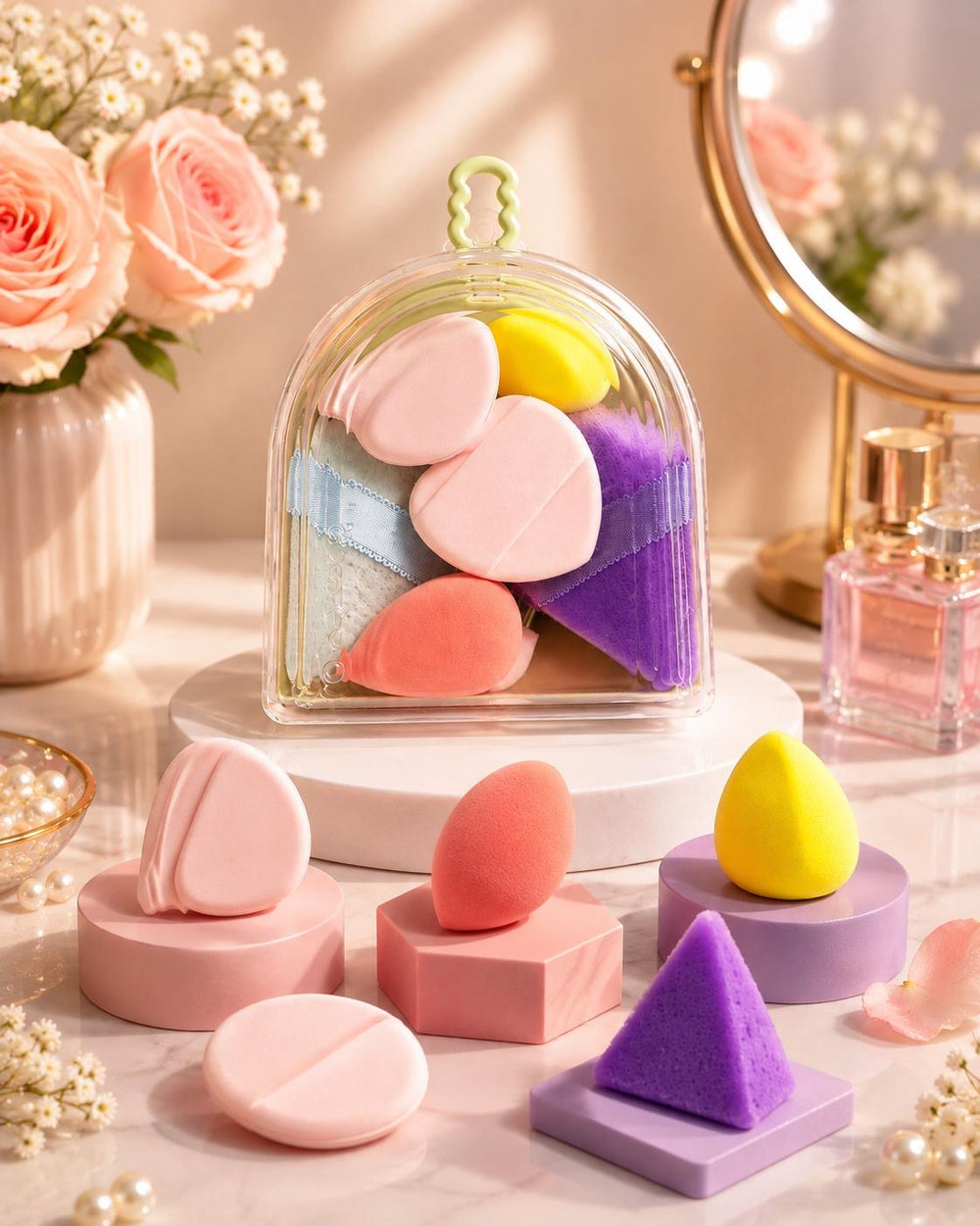 Beauty blender sponges dome case with shapes
