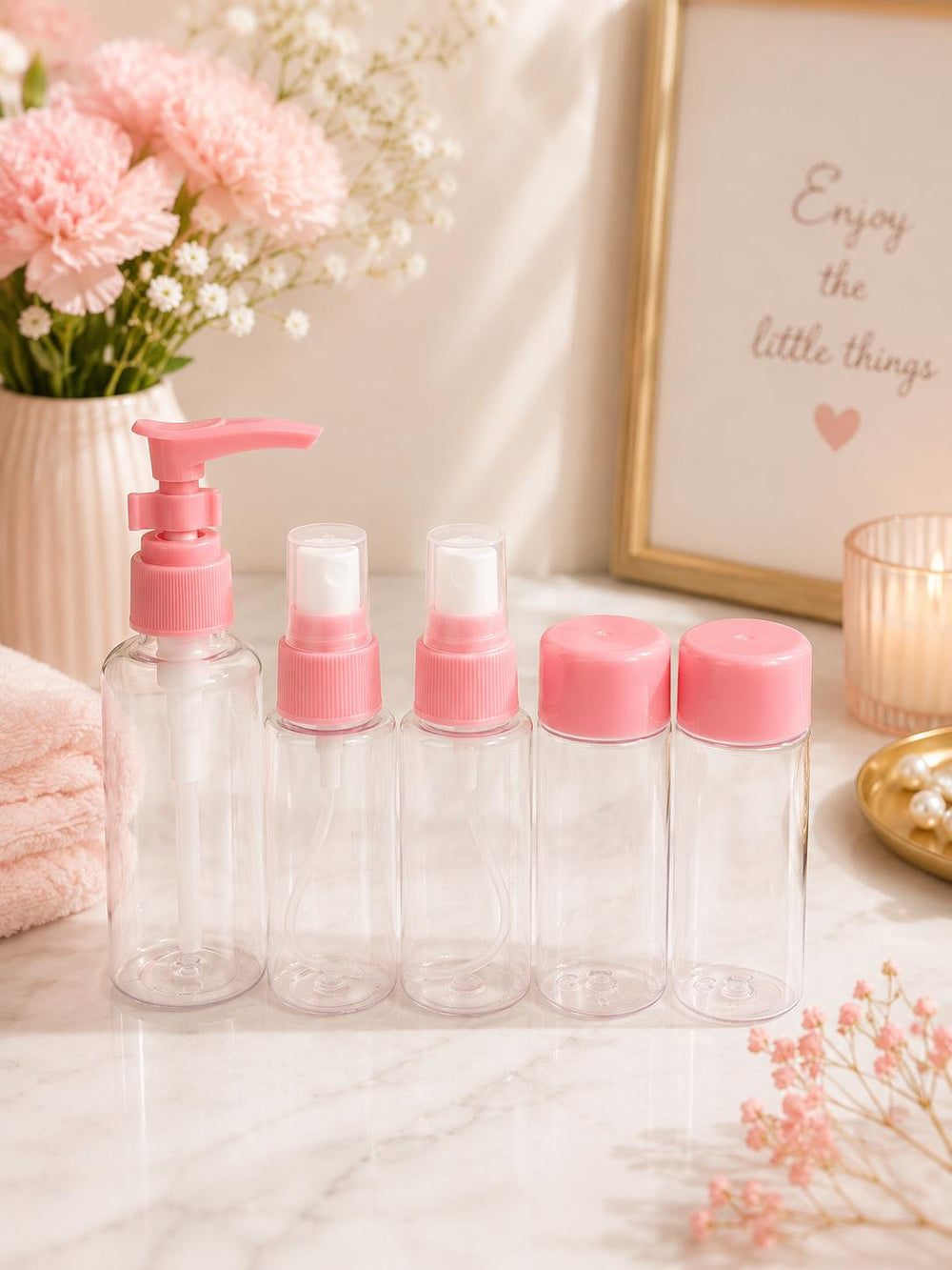 Travel bottle set pink
