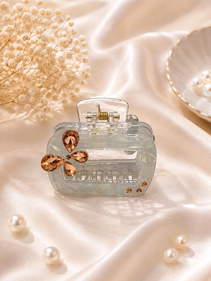 Crystal flower claw clip champagne