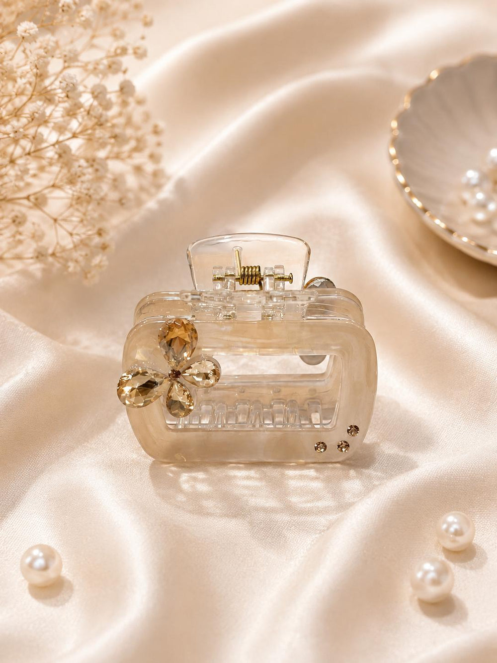 Crystal flower claw clip champagne angle