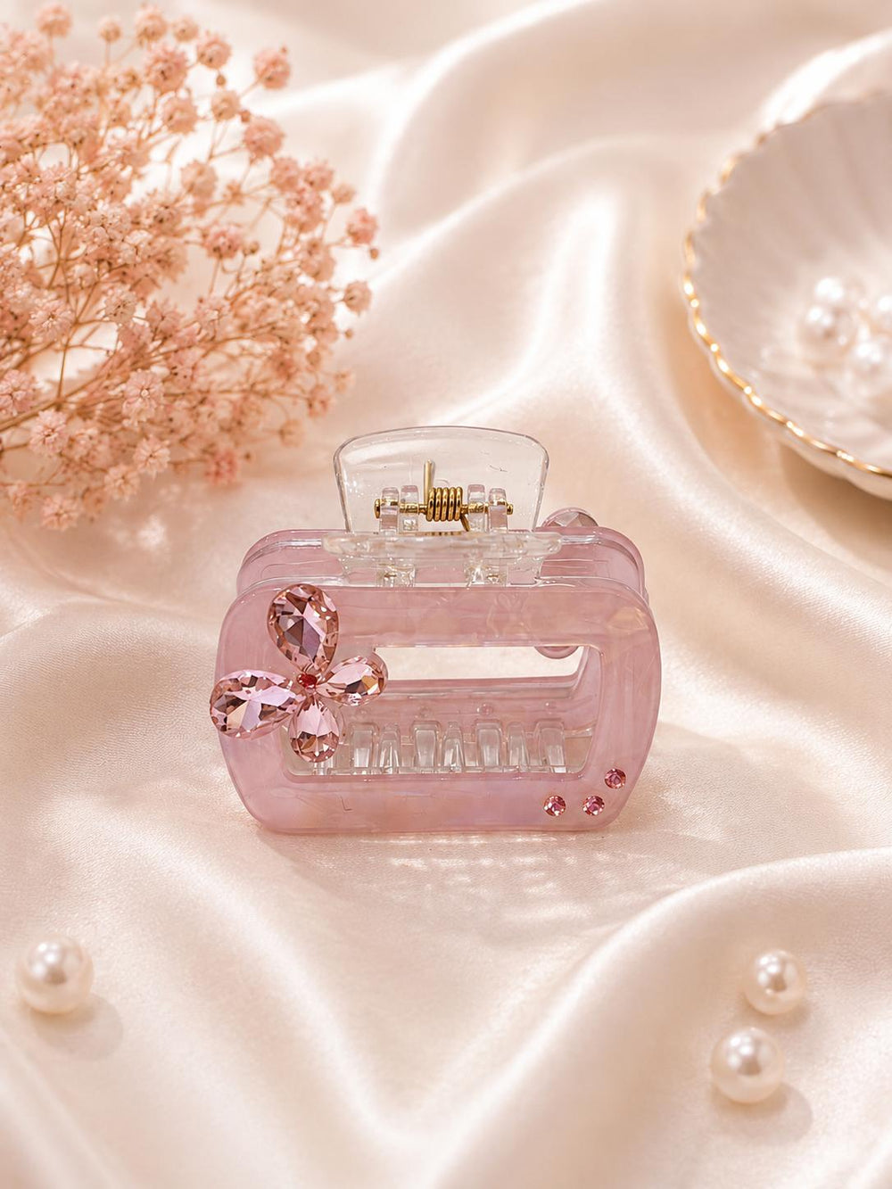 Crystal flower claw clip pink