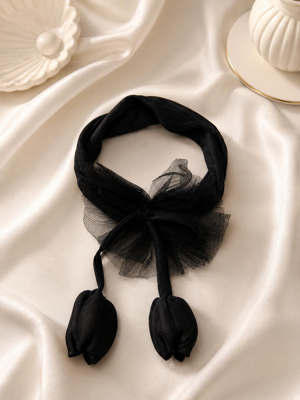Tulle tulip bow headband black