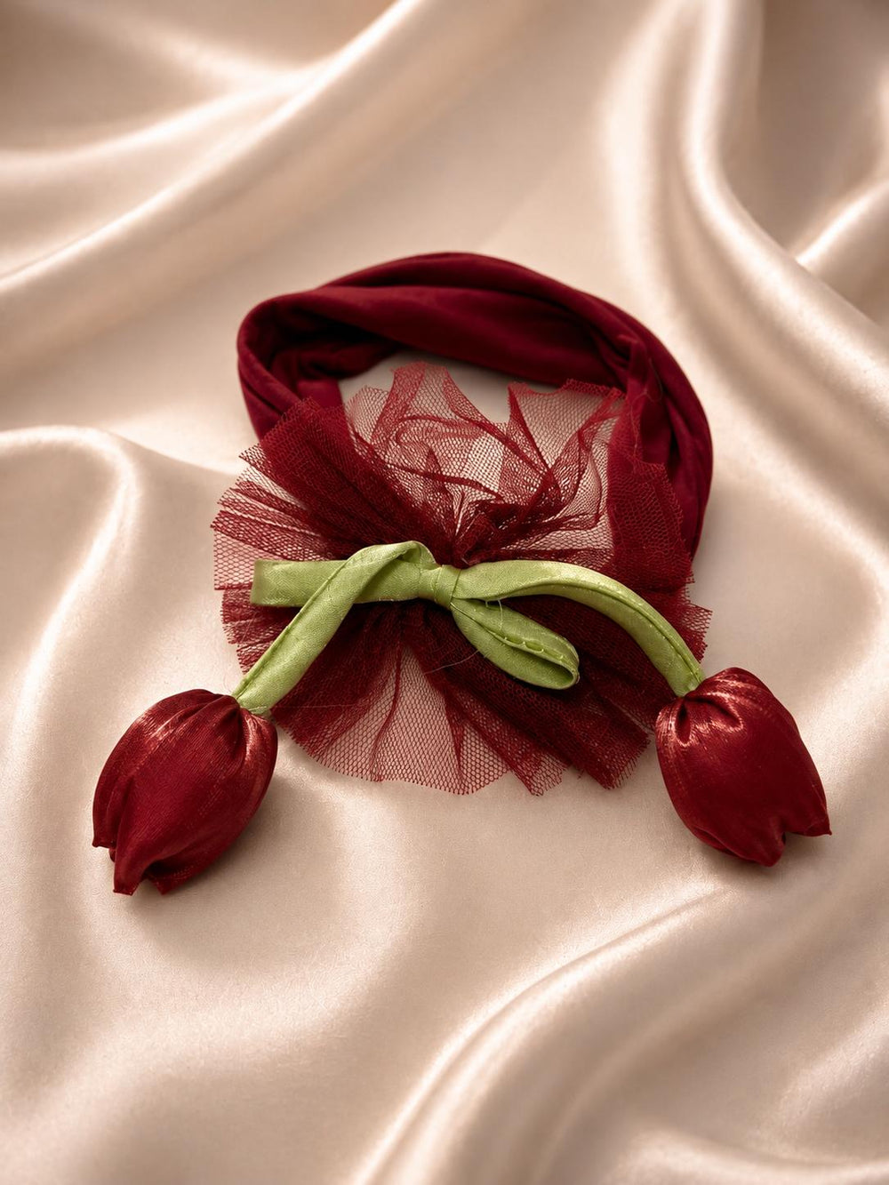 Tulle tulip bow headband burgundy