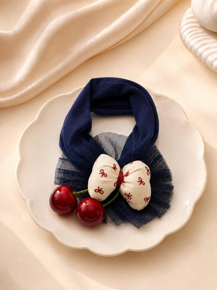 Cherry charm bow headband navy