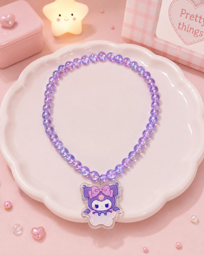 Kuromi beaded necklace flatlay