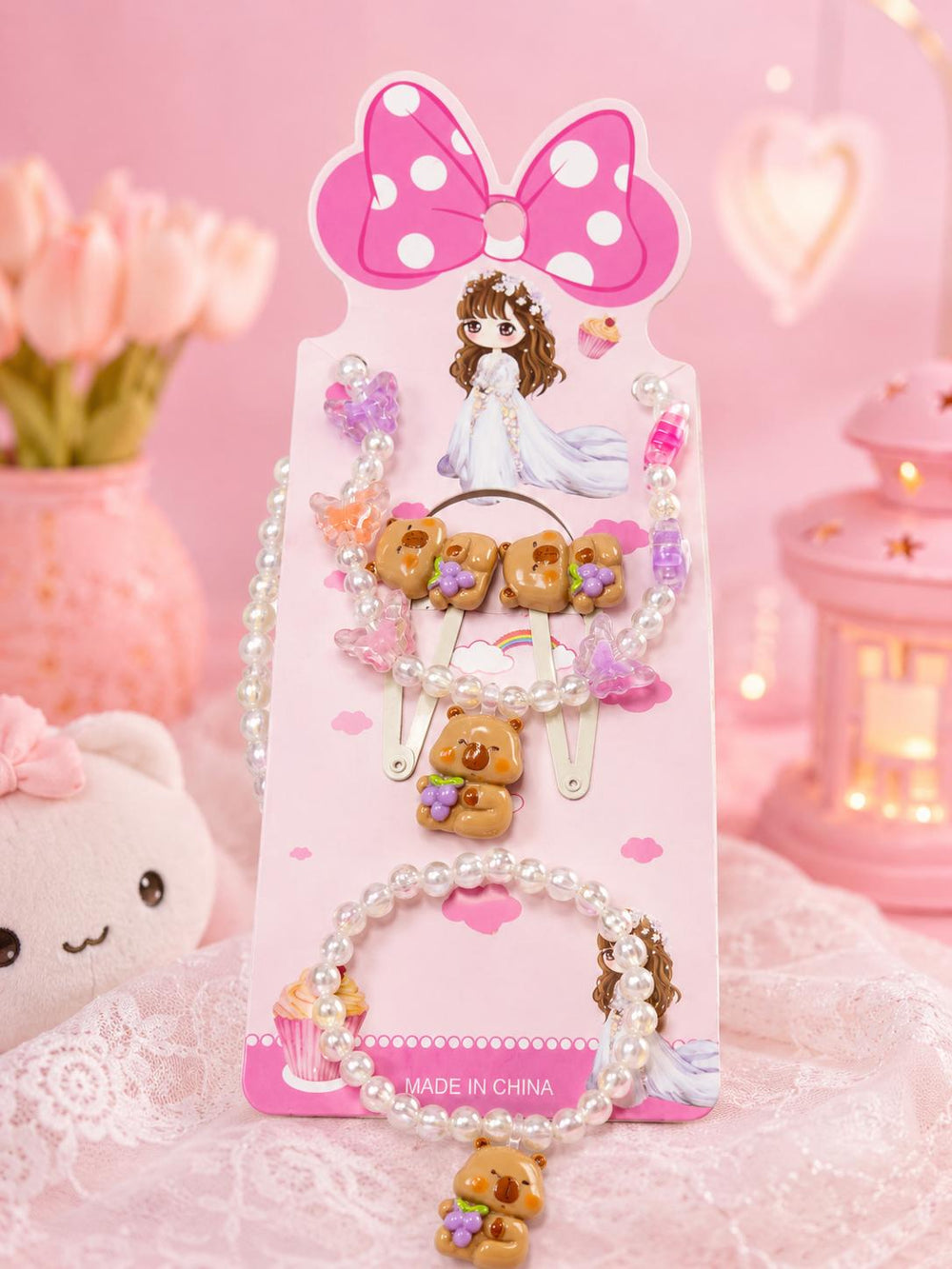 Bear charm jewelry set on card
