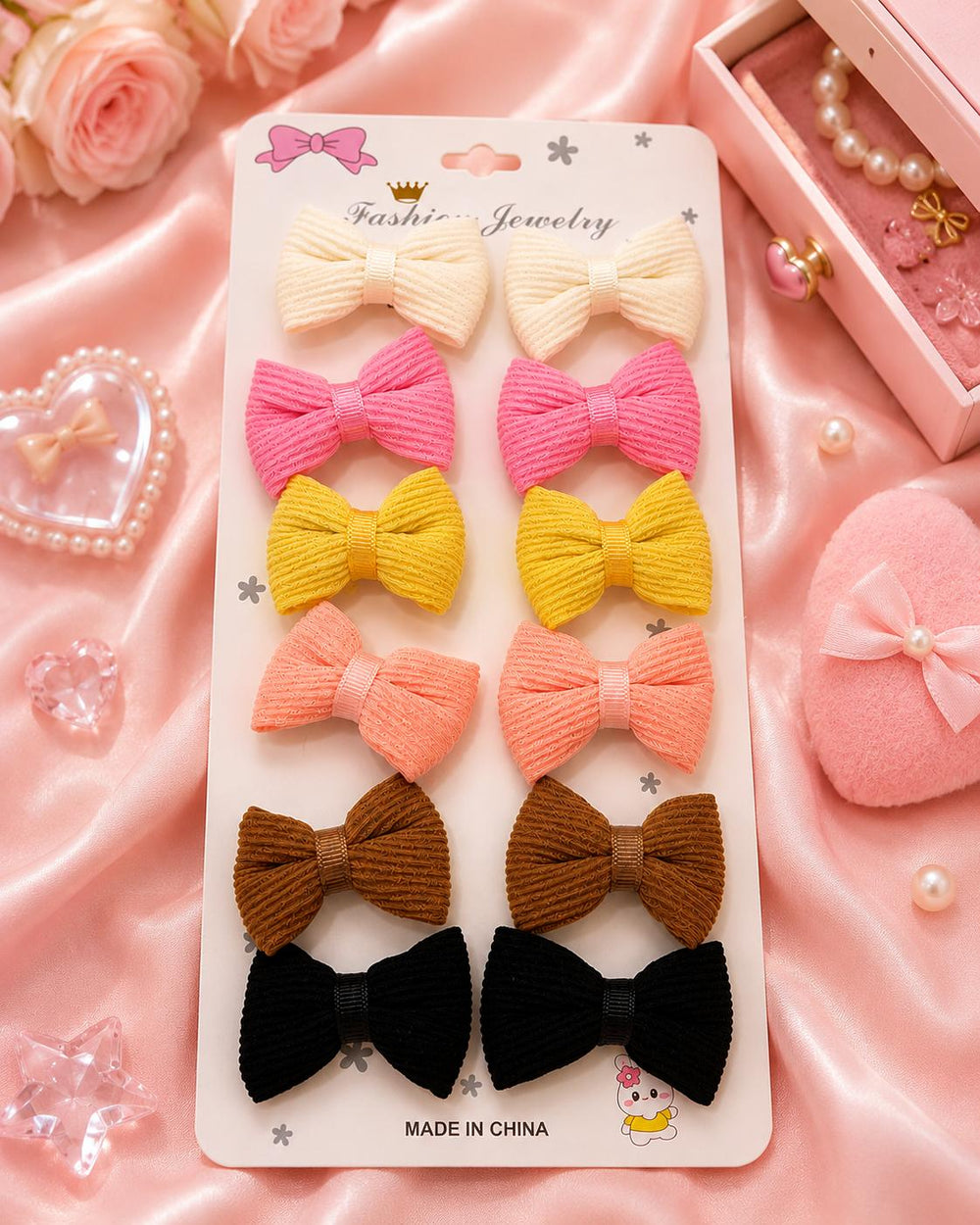 Corduroy bow hair clips 12-pack