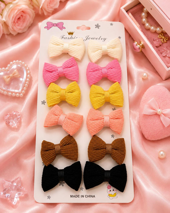 Corduroy bow hair clips 12-pack
