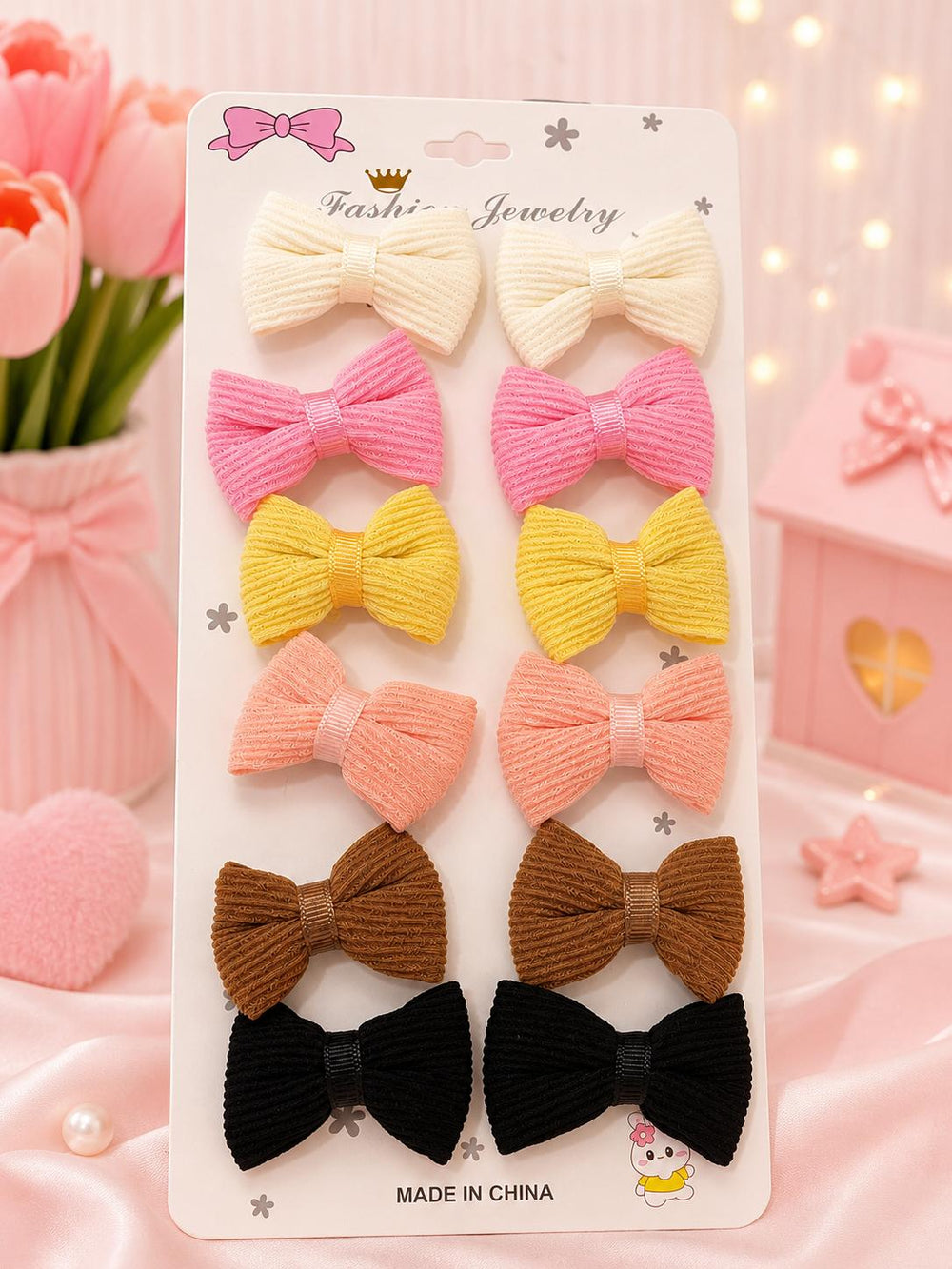 Corduroy bow hair clips 12-pack angle