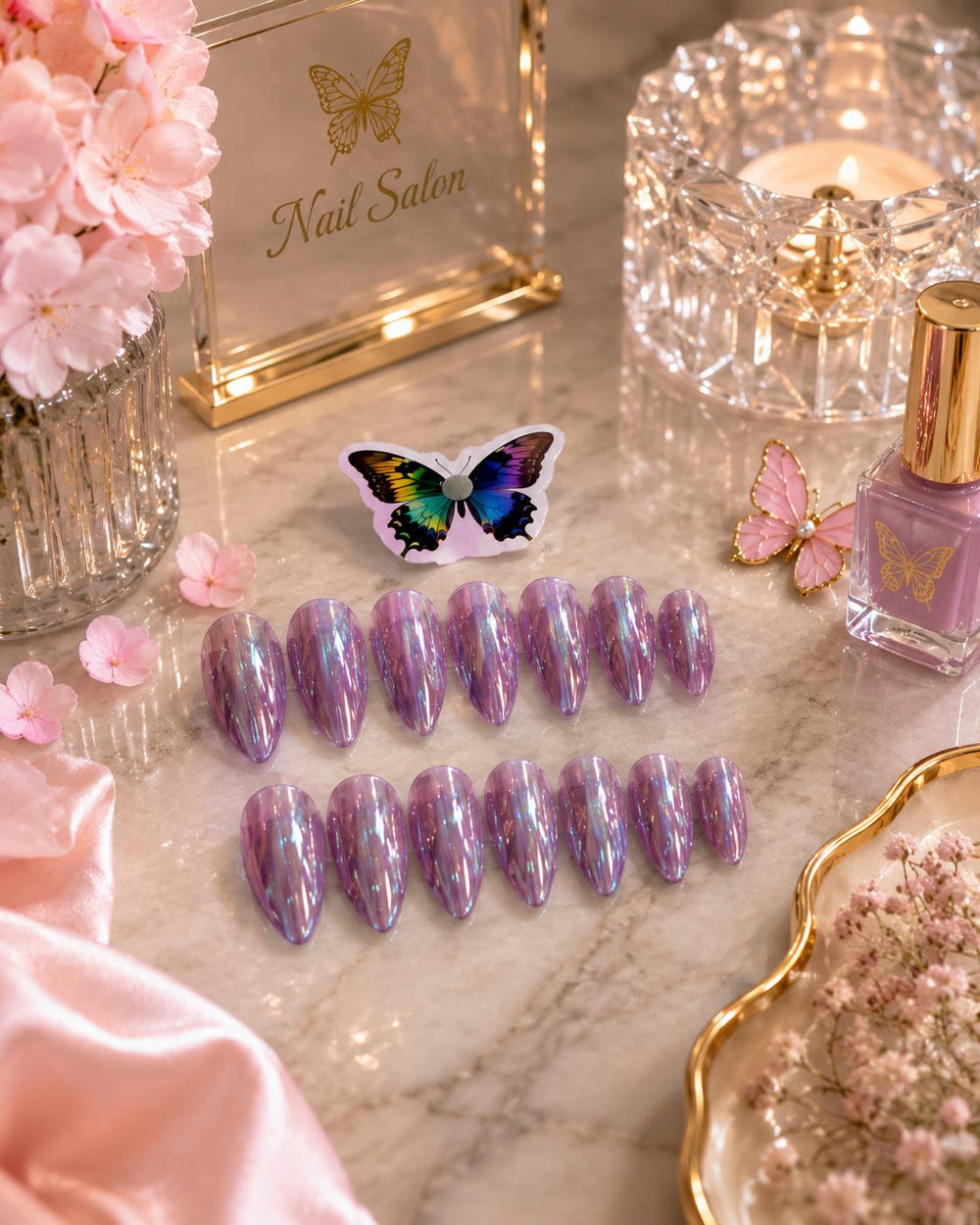 Chrome Almond Press-On Nails - Lilac