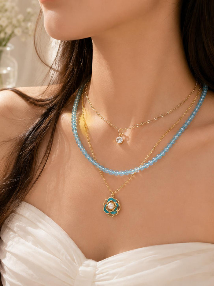 Blue Bead Layered Necklace