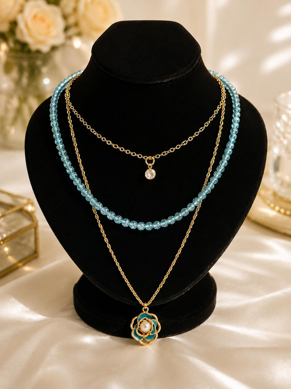 Blue Bead Layered Necklace