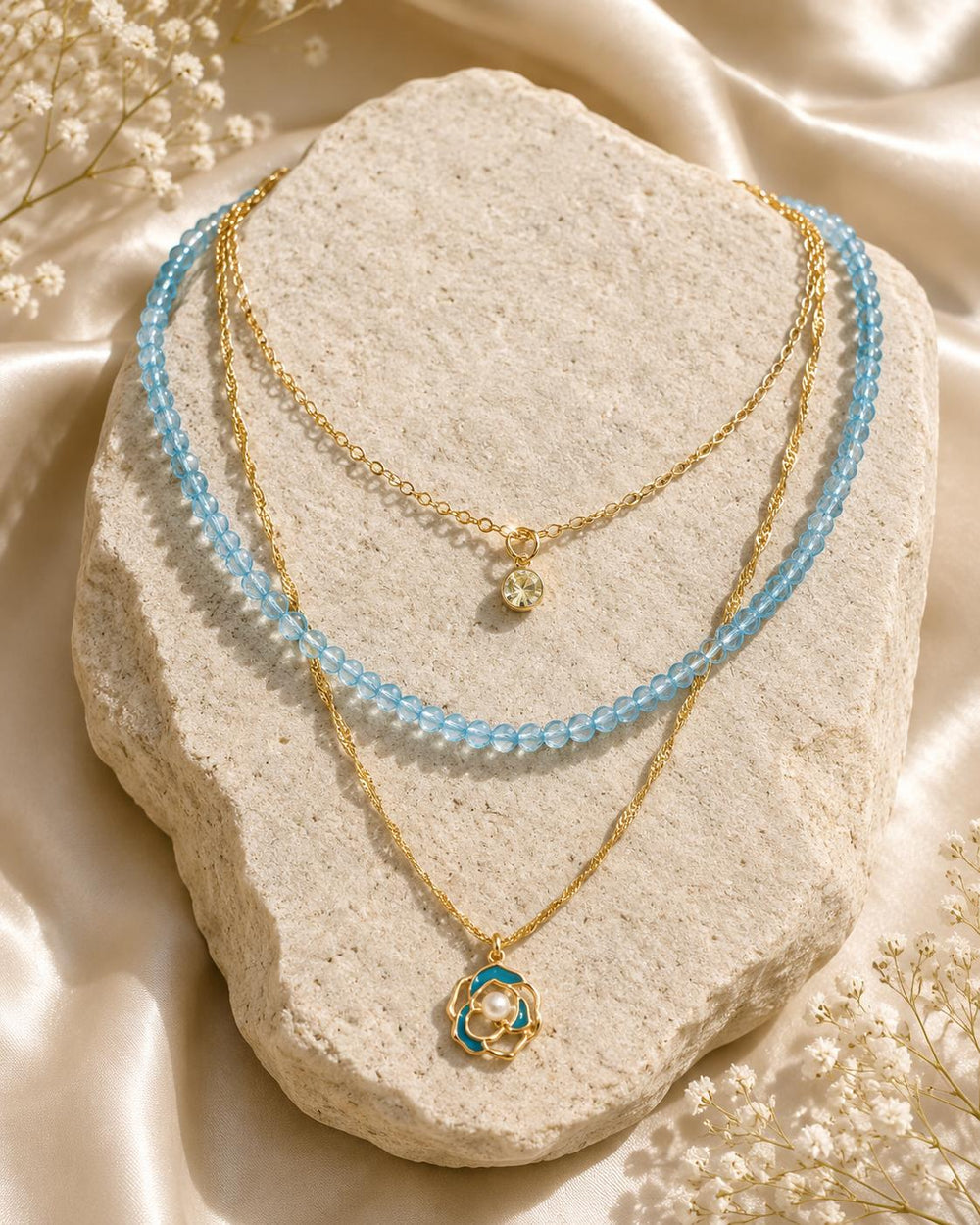 Blue Bead Layered Necklace
