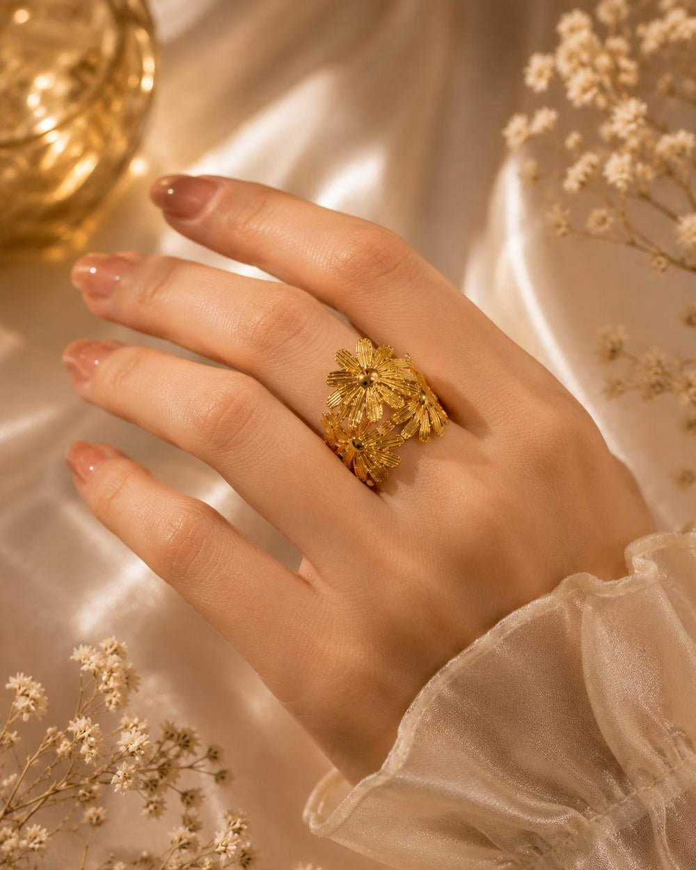Gold Flower Cluster Ring