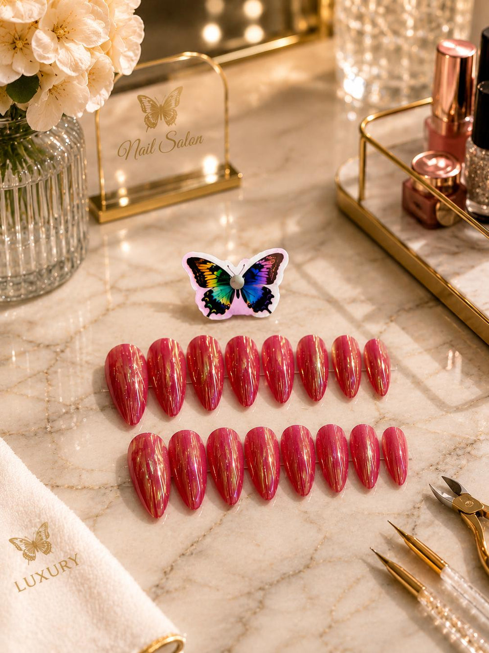 Chrome Almond Press-On Nails - Rose Gold