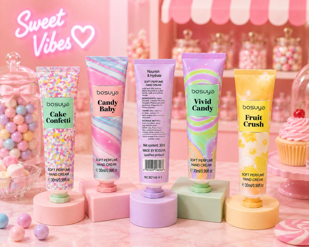 Bosuya Vivid Candy hand cream tubes standing