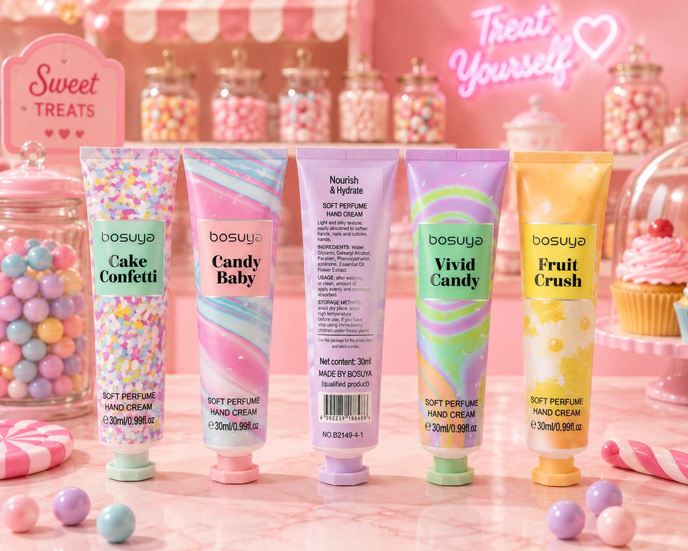 Bosuya Vivid Candy hand cream tubes close