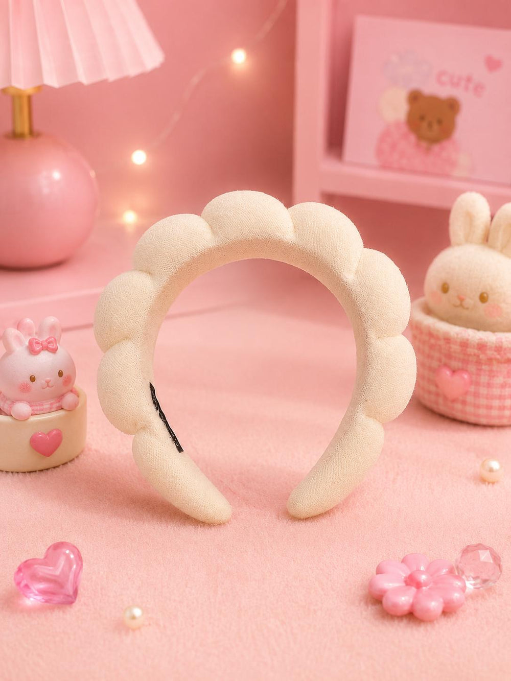 Cream cloud puff spa headband front view