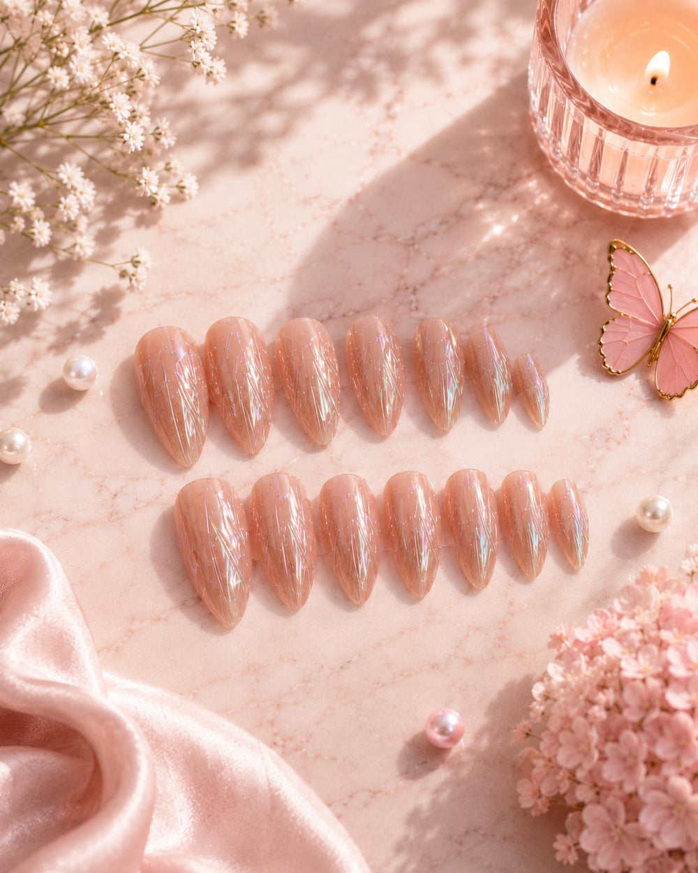Chrome Almond Press-On Nails - Tan Gold-Streak